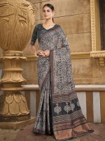 Black And White Gajji Silk Saree